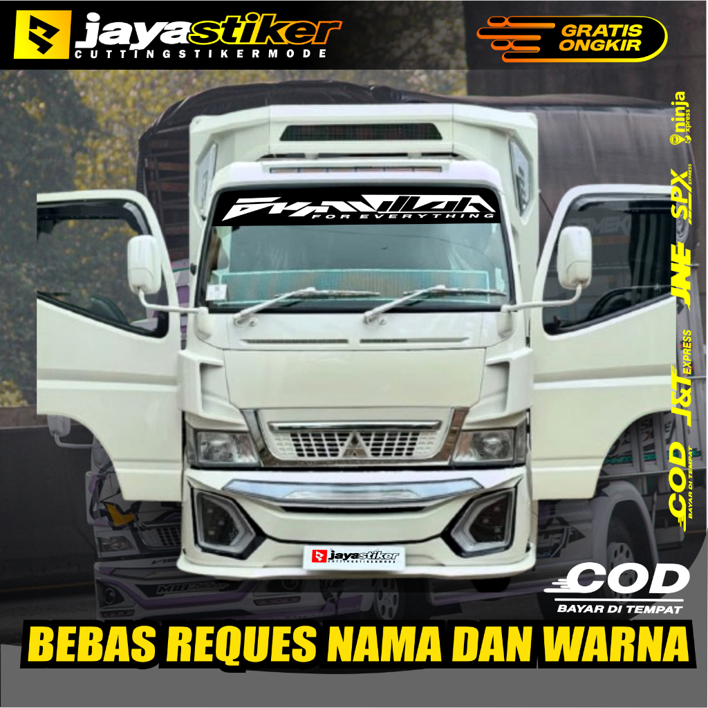 Stiker Cutting Kaca Depan Mobil Truk Pickup Canter (Bisa Costum dan Request) Kata-Kata