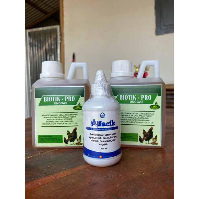 

PAKET SEHAT 2 BIOTIK PRO 1 ALFACIK BIOTIK PRO untuk campuran air minum ALFACIK untuk mengatasi berbagai gangguan penyakit.