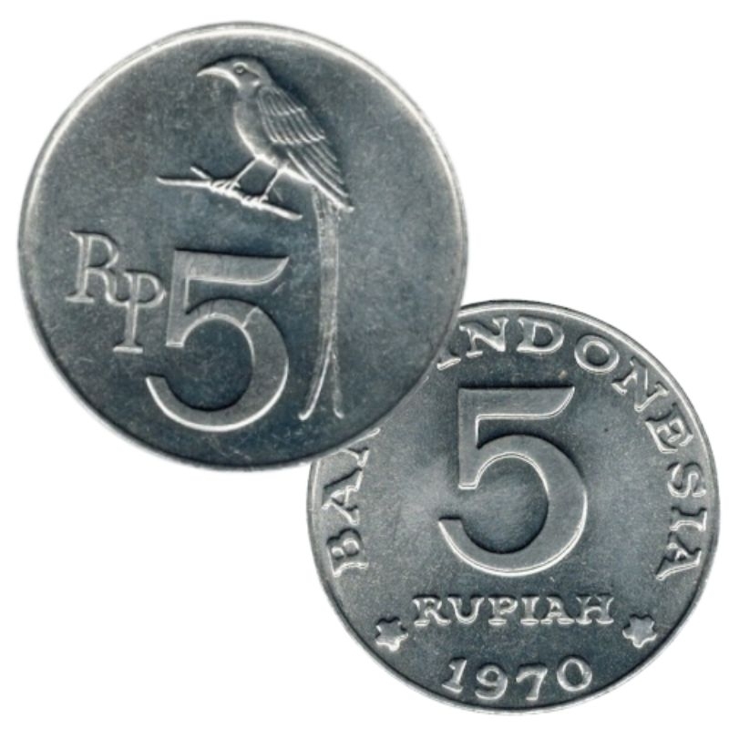 Koin Kuno 5 Rupiah Burung 1970 Original Gress