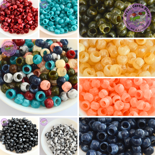 Manik-Manik / Mote Marmer Bulat Ukuran Sedang Lubang Besar / Manik Bulat Corak Marmer Ukuran 10mm