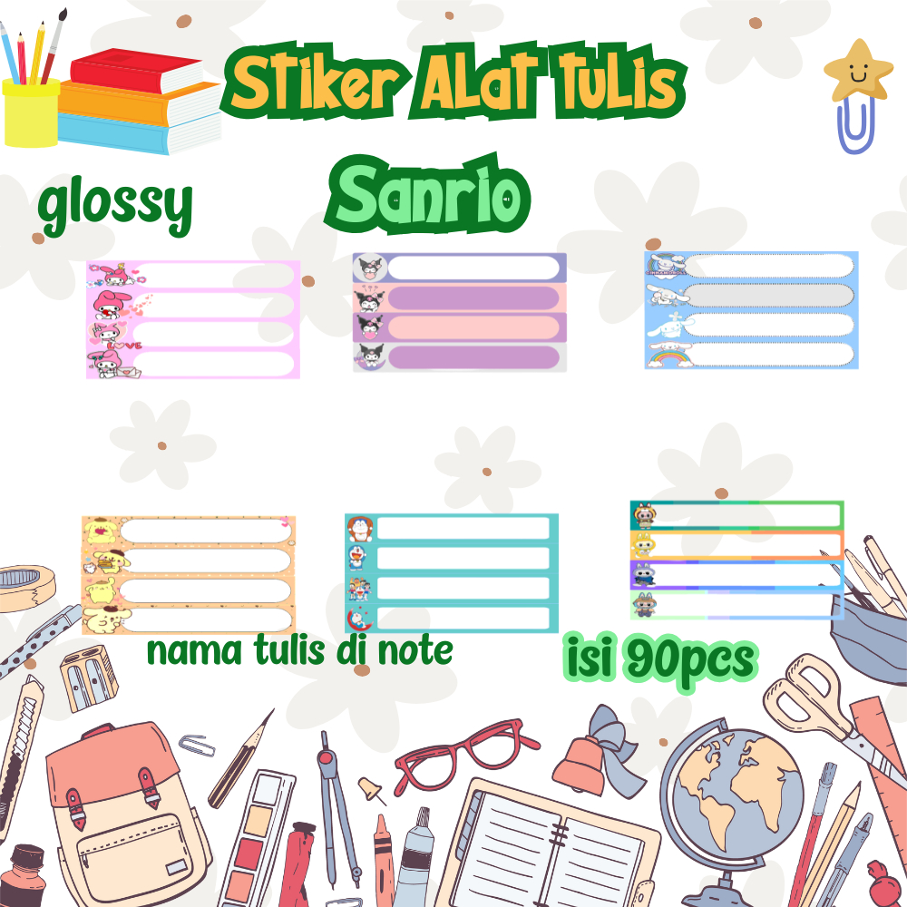 

Part 4/Stiker pensil alat tulis tema sanrio/label alat tulis/glossy isi 90pcs/cek deskripsi