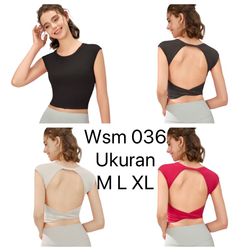 Crop-Top Sport Olahraga Fitnes Gym Yoga Senam Zumba Wanita Tali Silang Belakang Premium