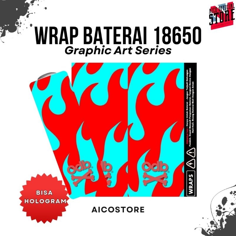 Wrap Baterai 18650 Art Graphic Flame Series | Anti Air Jamur | Hitam Ungu Pink Putih | Bisa Hologram