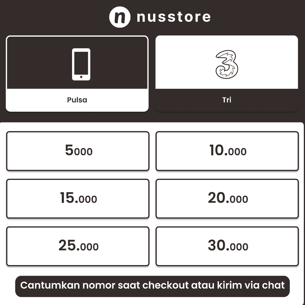 PULSA TRI MURAH 5K 10K 15K 20K 25K 30K