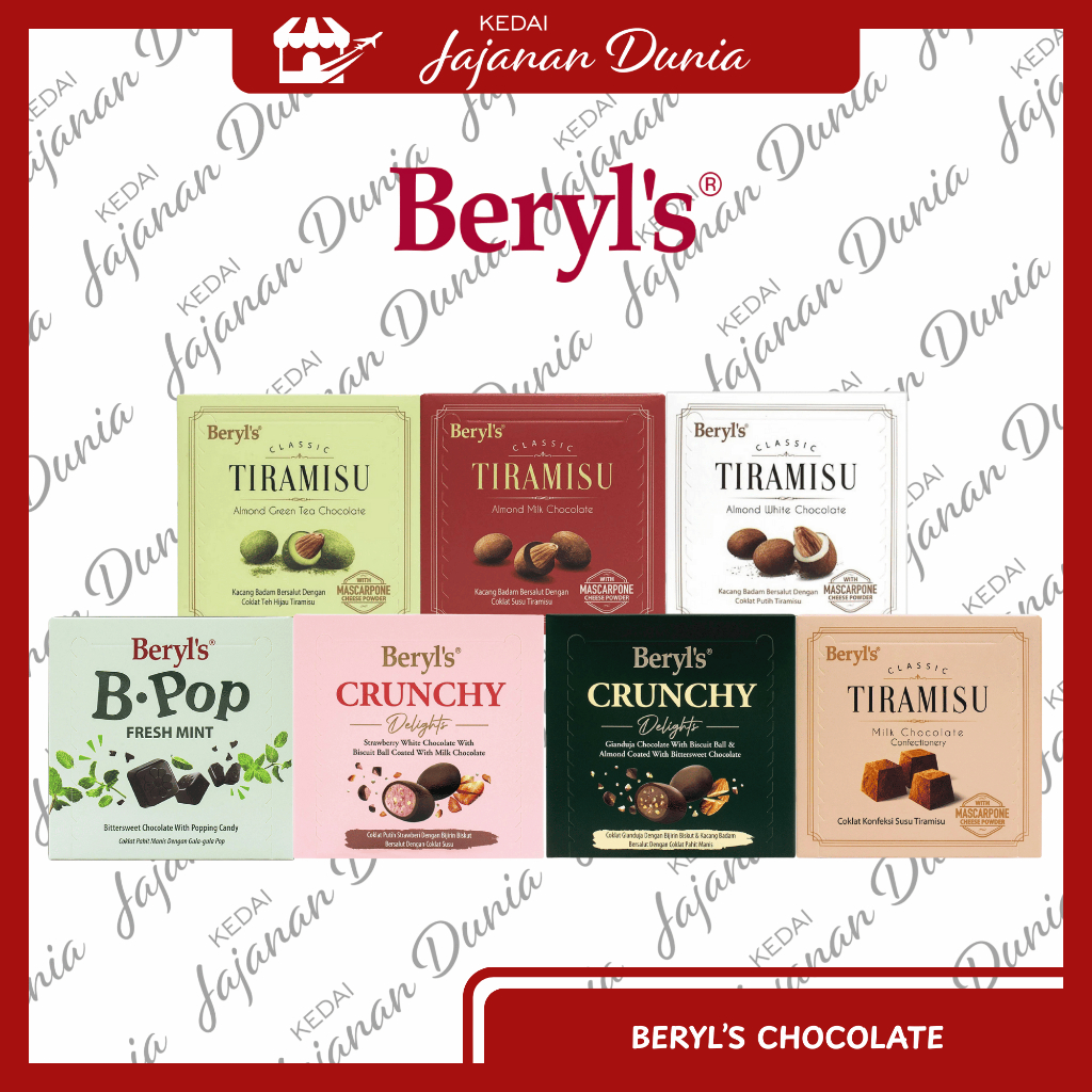 

Beryl's Classic Tiramisu Almond Chocolate | Crunchy Delight | B-pop Mint |Milk Chocolate 65gr