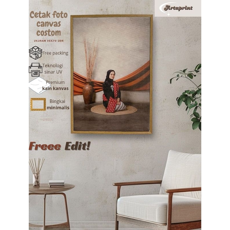 Cetak foto kanvas 20R (50x70) 10 pcs plus frame
