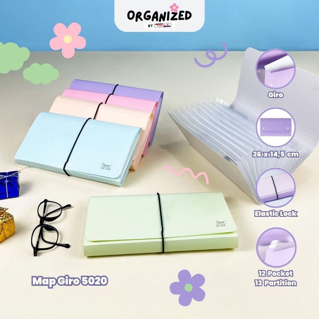 

Topla Map Giro kancing dan tali dompet cek nota uang tabungan bulanan 6 warna pastel anti air