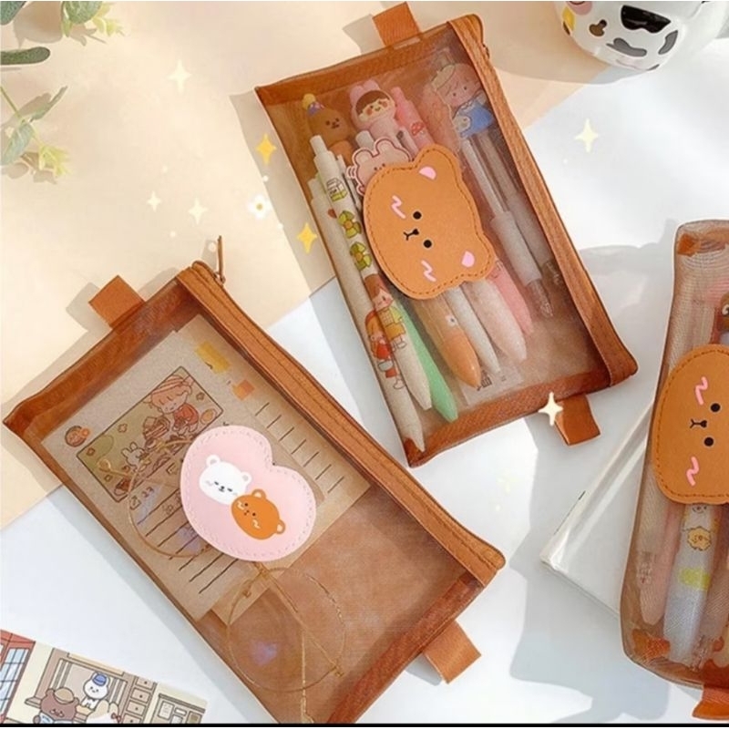 

Tempat Pensil Zipper Coklat Motif Berung Dompet Pensil Coklat