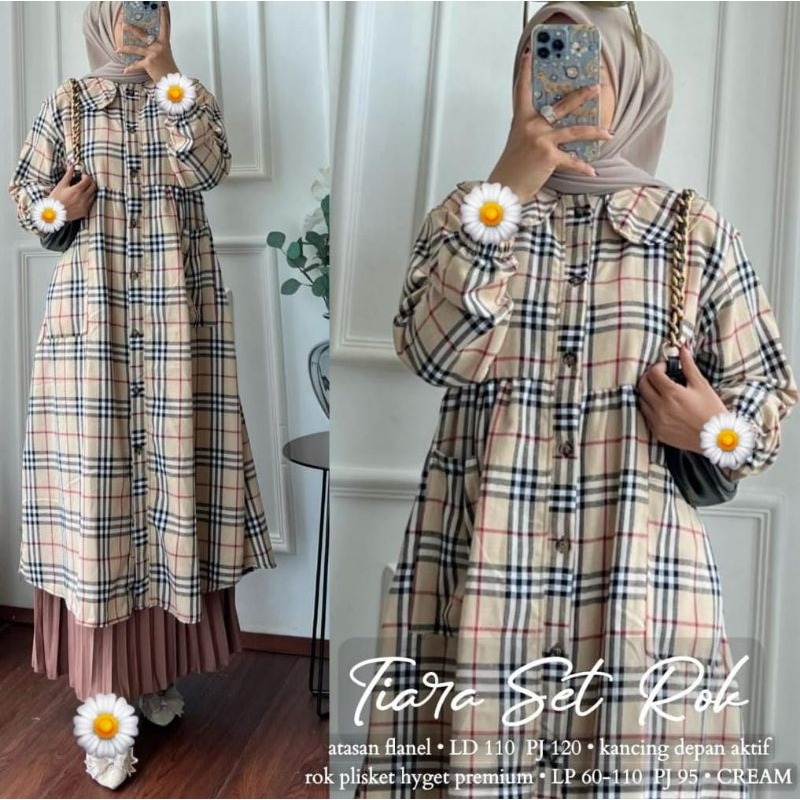 Baju tunik flanel setelan rok plisket Tiara