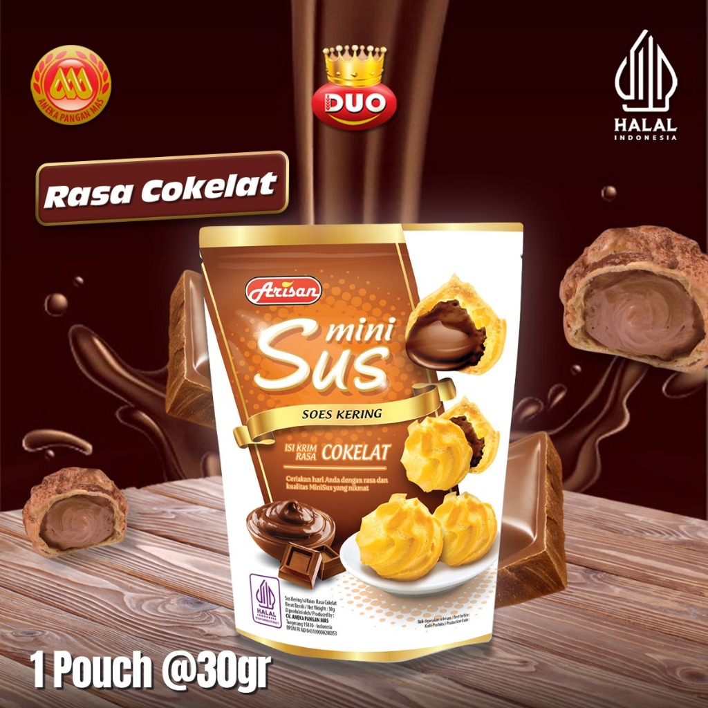 

DUO Arisan mini sus kue sus kering isi krim cokelat (1 Karton x 30 Pcs) - netto 30gr snack cemilan anak murah