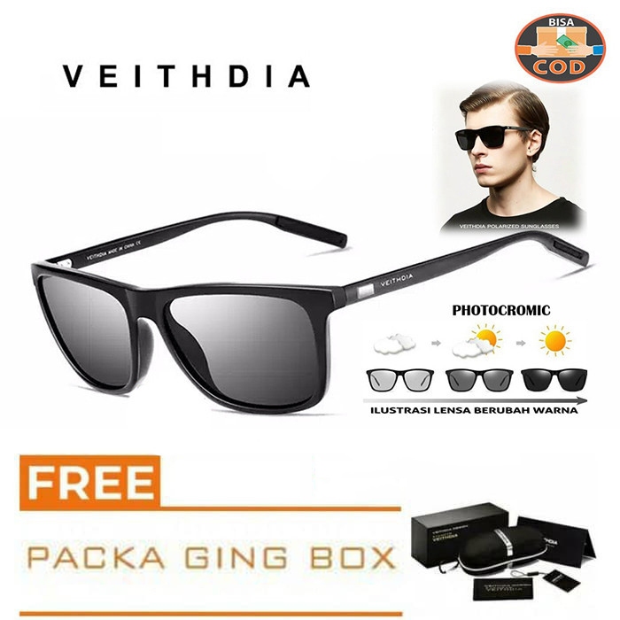 VEITHDIA Original Kacamata Photocromic Square Polarized Sunglasses 6108
