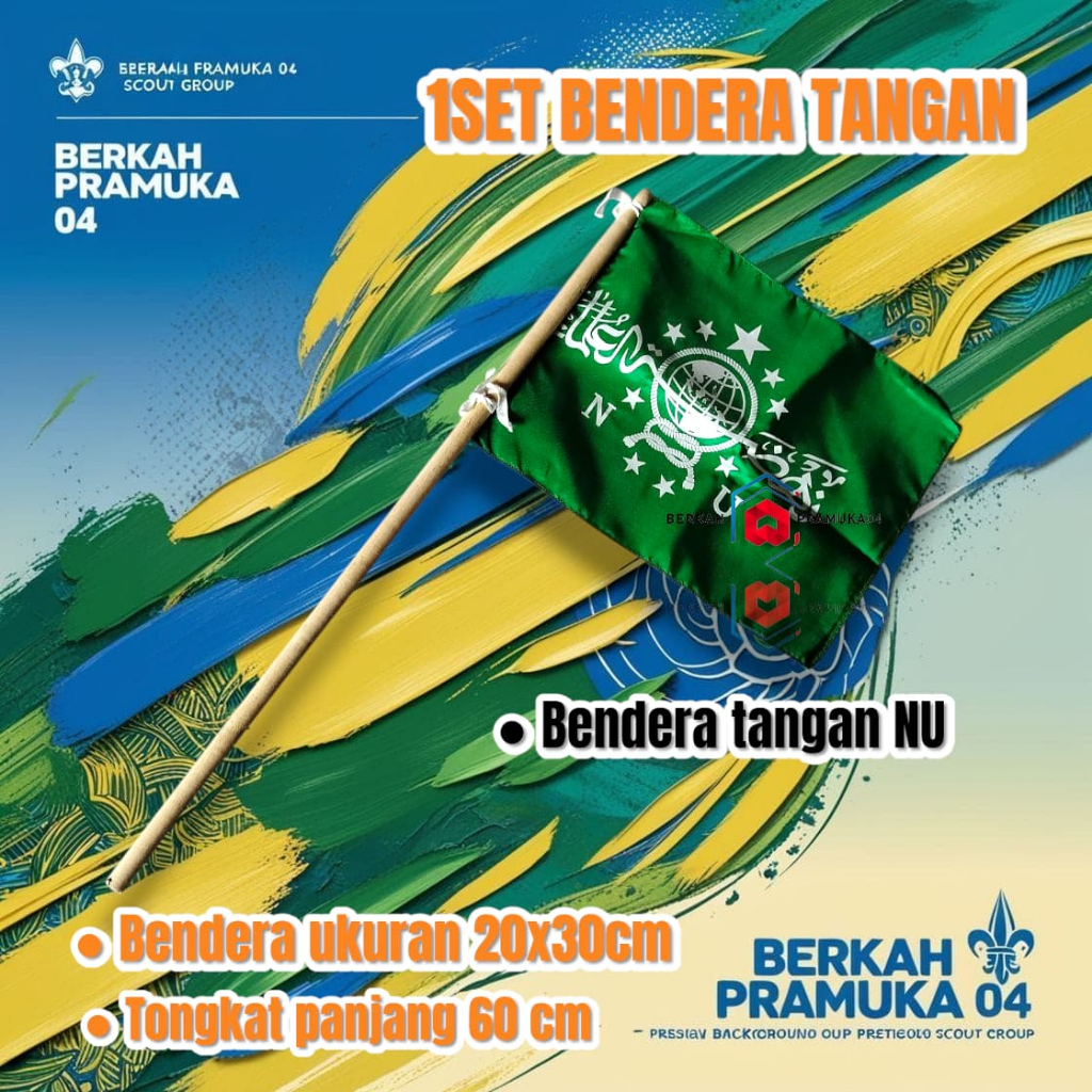 (1BENDERA+1TONGKAT) Bendera tangan NU
