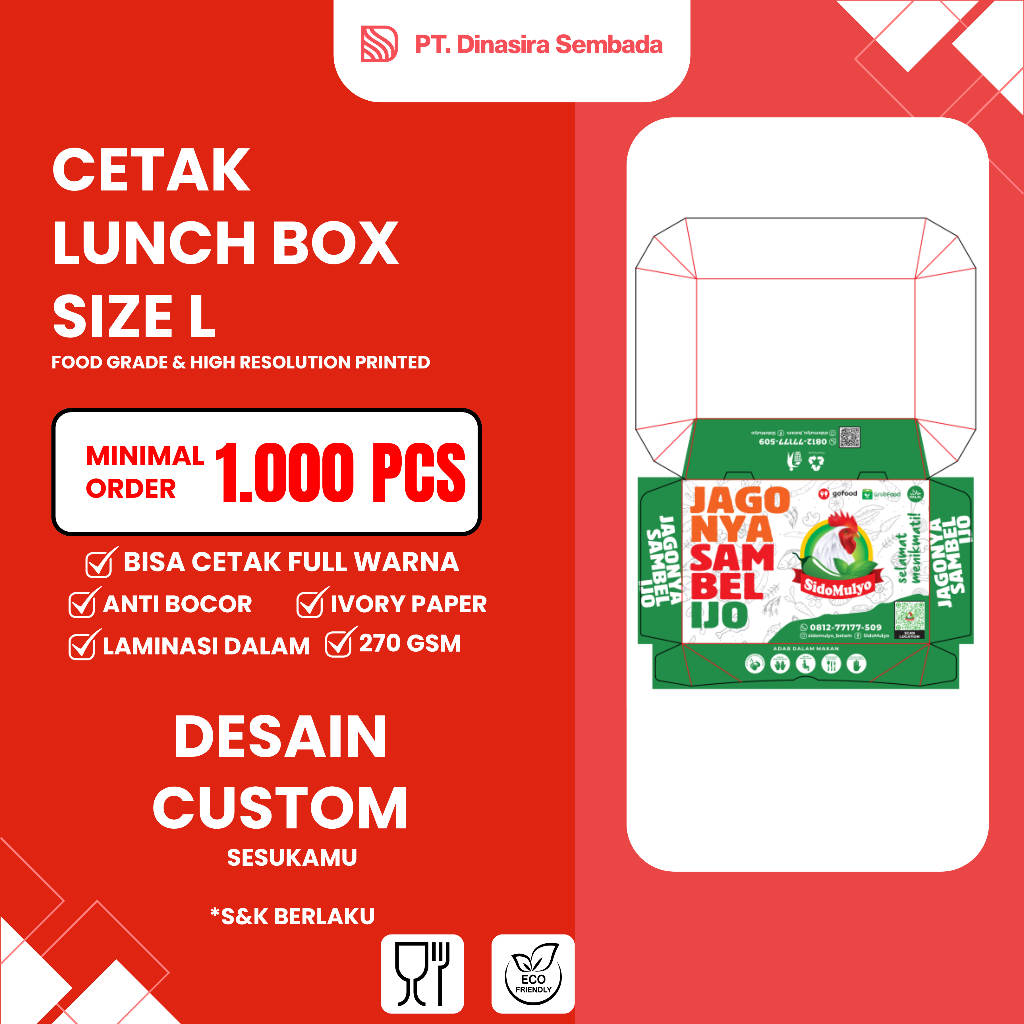 Lunch Box Size L 270gsm Custom Cetak Custom Warna Kotak Makan Kertas Ivory Paper Box Makanan