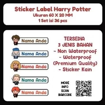 

stiker label nama waterproof high quality harry potter/ sablon kain