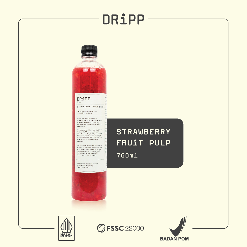 

DRiPP Strawberry Fruit Pulp (Sirup Bubur Buah Rasa Strawberry) Untuk HORECA