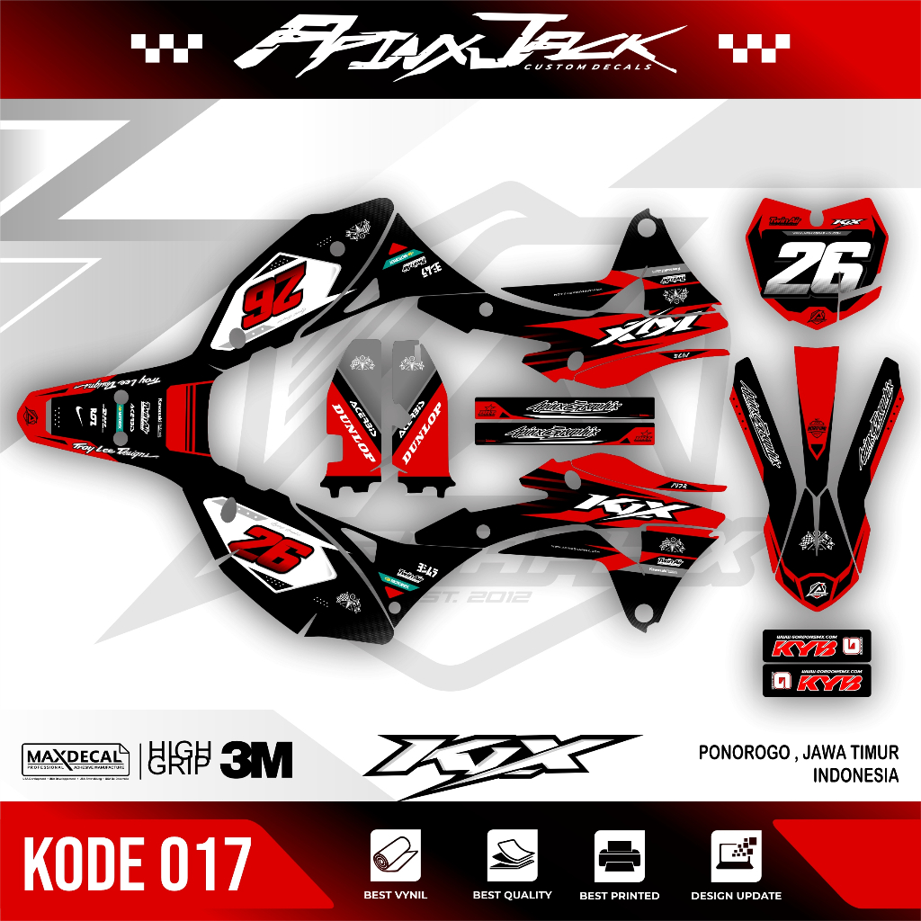 DECAL KLX BODY GORDON  KODE 017/ DECAL KLX 150 / STICKER KLX GORDONS HITAM HIJAU