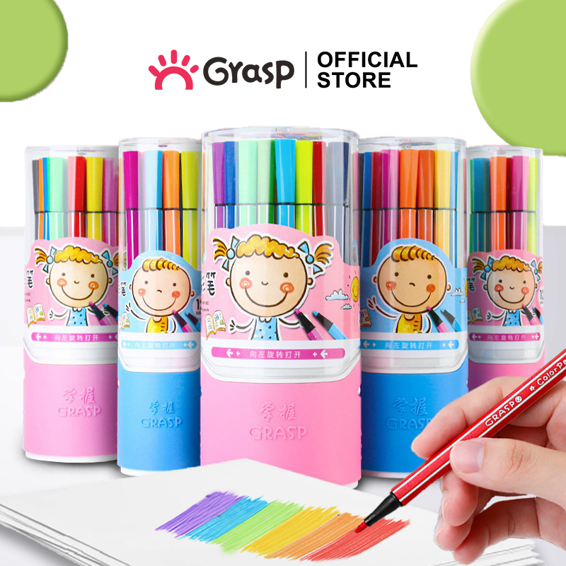 

GRASP Set Felt Pen Spidol 12/18/24/36/48 Warna Tabung Putar Transparan Mudah Dibersihkan SW001