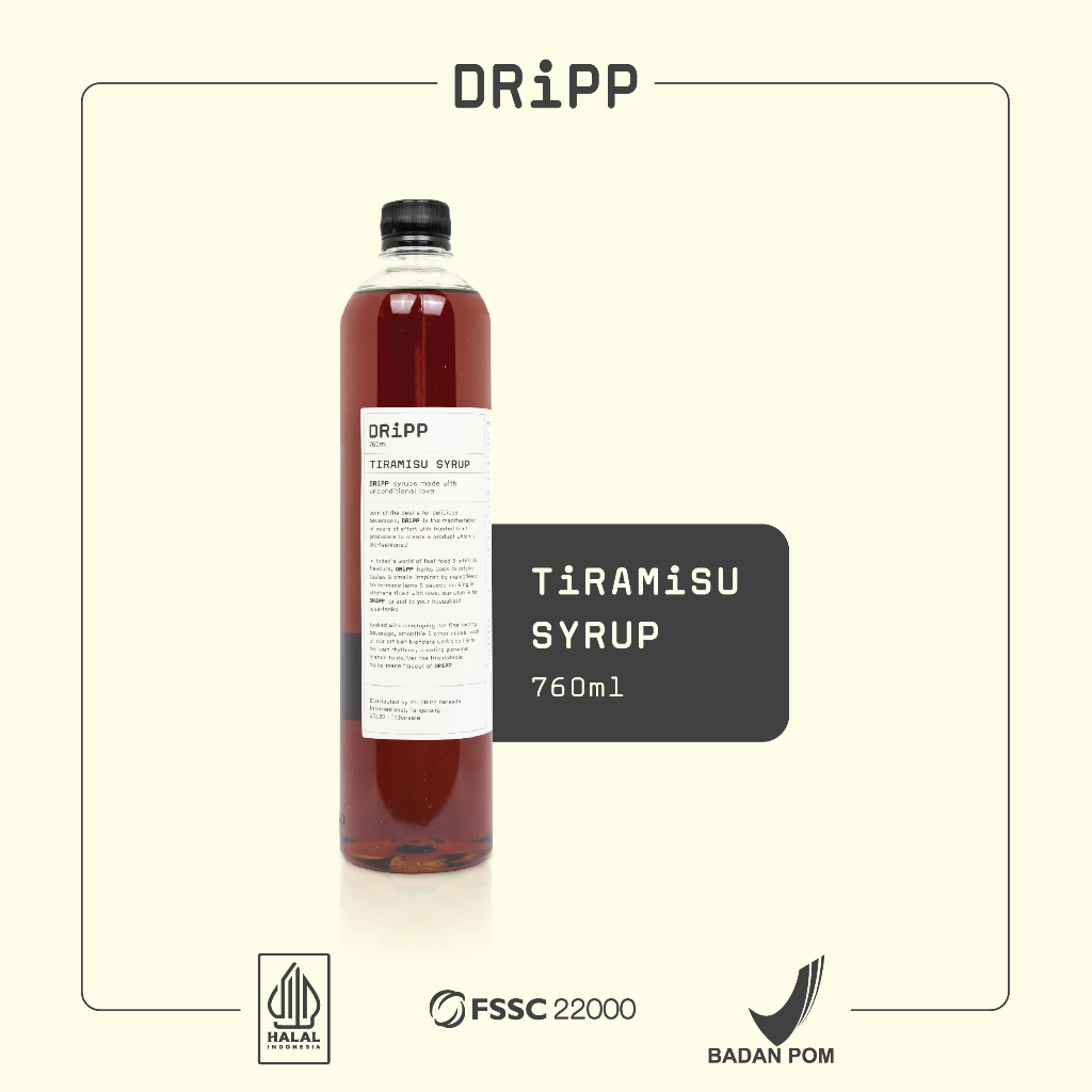 

DRiPP Tiramisu Syrup - Perasa Minuman Berbentuk Sirup Rasa Tiramisu Untuk Kafe dan Restoran