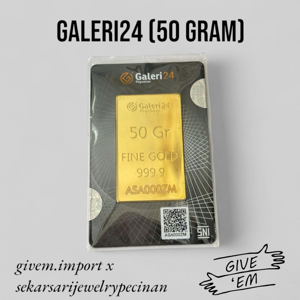 50 Gram LM Logam Mulia Emas Batangan GALERI 24 PEGADAIAN Press SNI Sertifikat Certificate QR Barcode