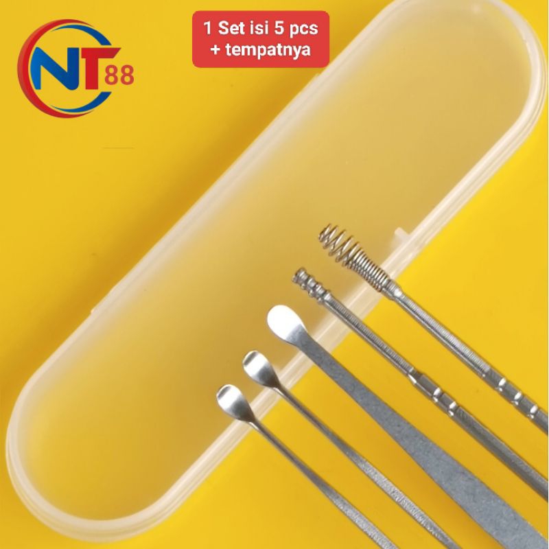 ALAT PEMBERSIH TELINGA 5 Pcs + wadah KOREK KUPING 5in1 ALAT PEMBERSIH KOTORAN TELINGA