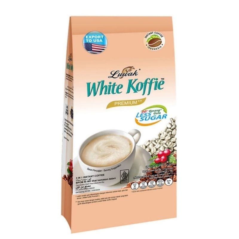 

Luwak White coffee Koffie Kopi Less Sugar Premium Isi 9x19 Gram TStore