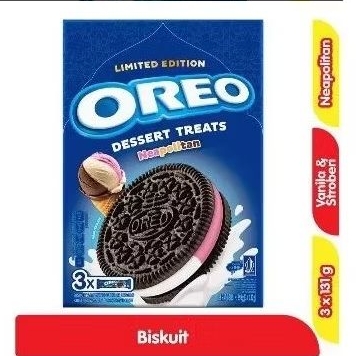 

Oreo Neapolitan Dessert Treat Biskuit Krim Vanilla & Strawberry 3x131g