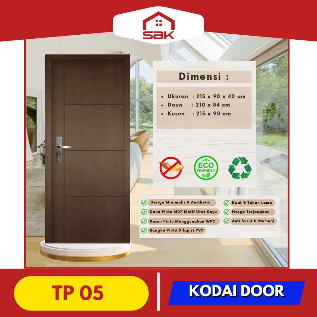 Pintu Kamar | Pintu Engineering Door 90x215 TP 05 KODAI