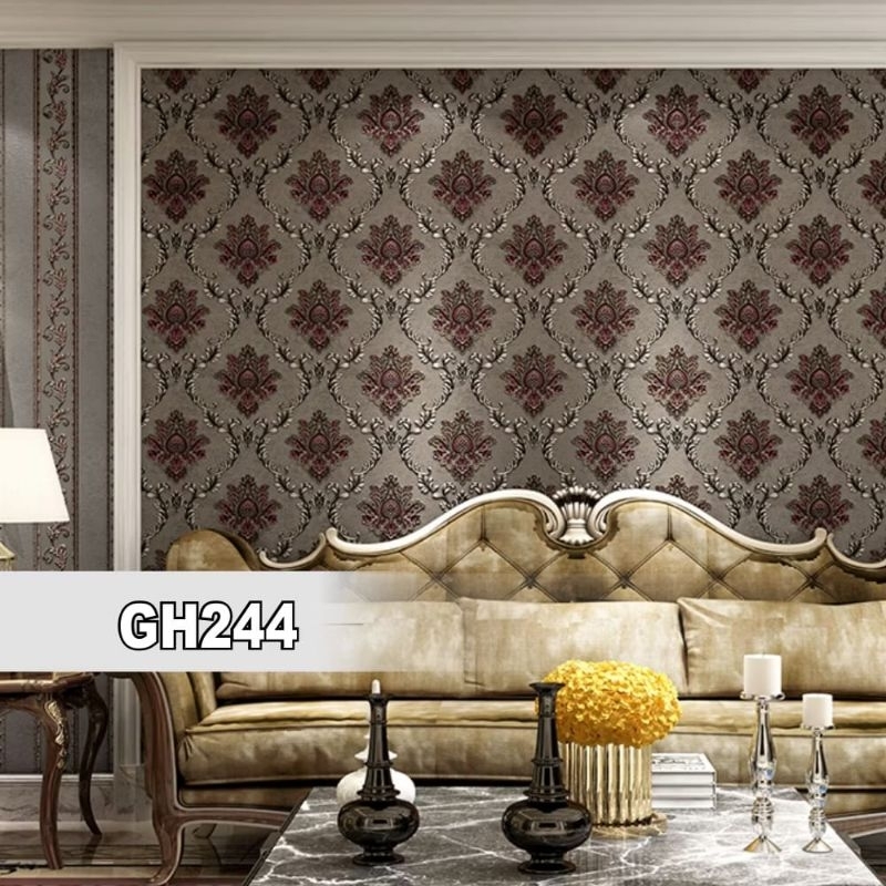 Wallpaper Dinding motif BATIK COKLAT SULTAN GH244 Dekorasi Dinding Ruang Kantor Ruang Tamu Kamar Tid