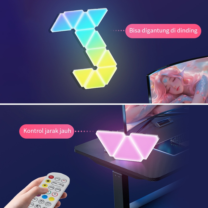 Lampu Gaming RGBC Segitiga Lampu Led Light Panel Room Lampu Hias Kamar Gaming Lampu LED Dinding