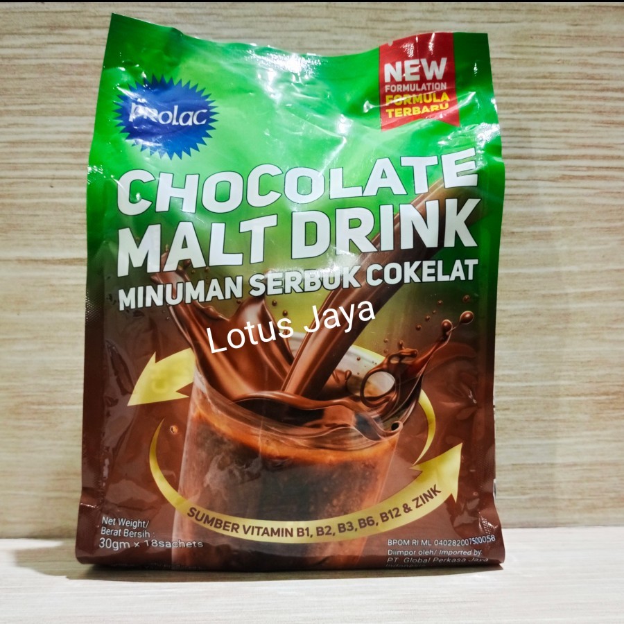 

Prolac Chocolate Malt Drink 30 gr (18Sachets) / Minuman Serbuk Cokelat