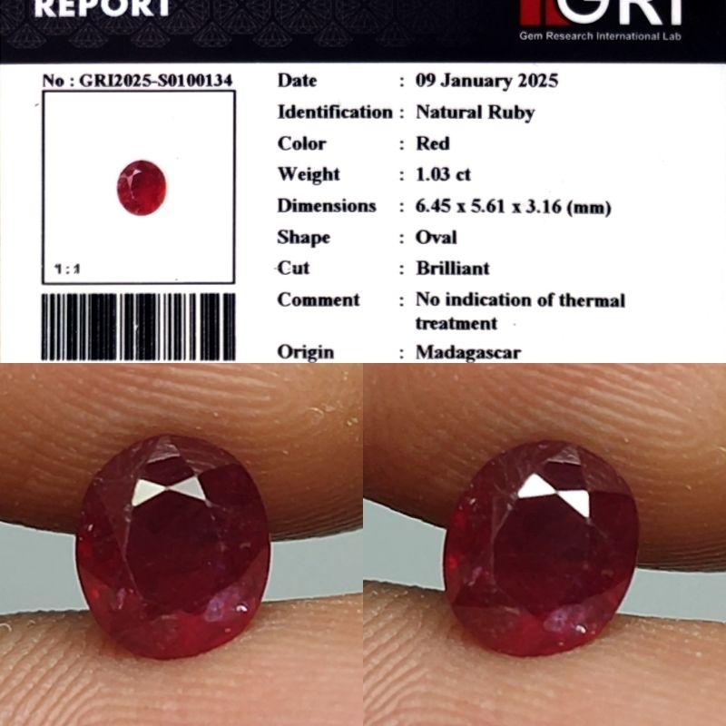Natural Red Ruby No Heated 1ct GRI Warna Pigeon Blood Merah Fanta Hot Color Material Mirip Ruby Burm