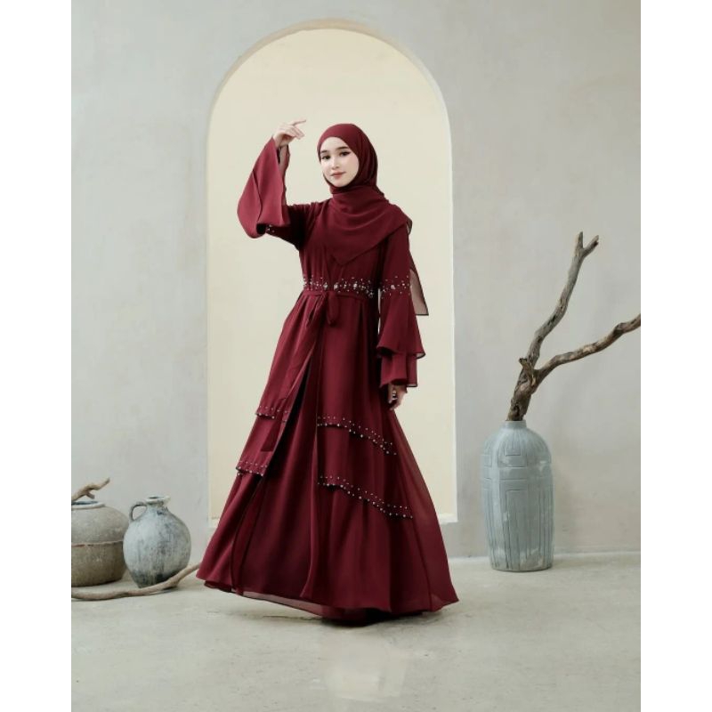 MAONA ABAYA PREMIUM BAJU GAMIS PAYET MUTIARA WANITA TERBARU ABAYA IMPORT DUBAI BAHAN CERUTY BABYDOLL