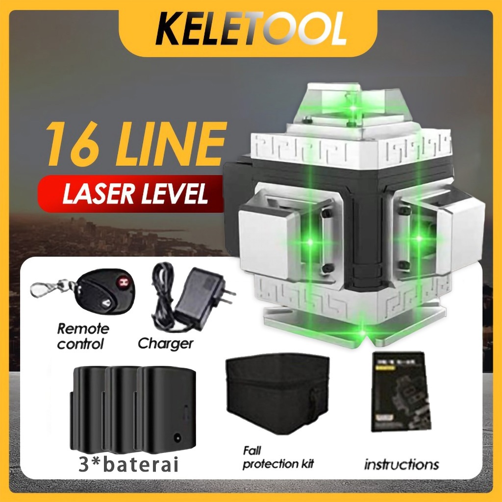 Bangunan Waterpass Laser 4D Multifungsi Meteran Laser Level 8/16 Line Garis Laser Tukang Bangunan Ti