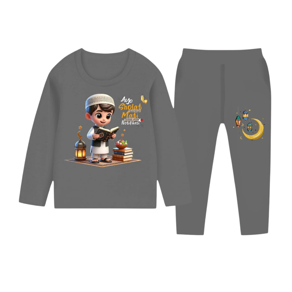 Setelan lengan panjang baju tidur anak laki-laki umur 1-10 tahun motif anak ngaji