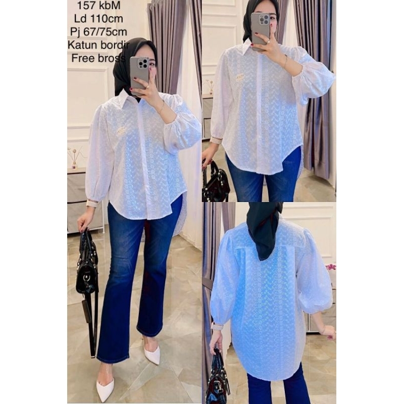 Atasan Blouse putih katun Bordir premium