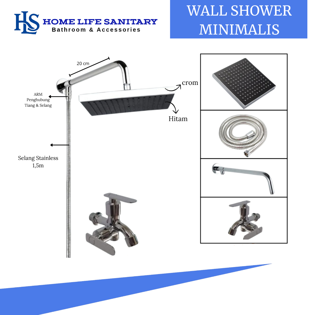 SHOWER TANAM 6 INCHI TANPA BOBOK/WALL SHOWER PAKET KRAN CABANG/SHOWER MANDI / SHOWER KAMAR MANDI KRA