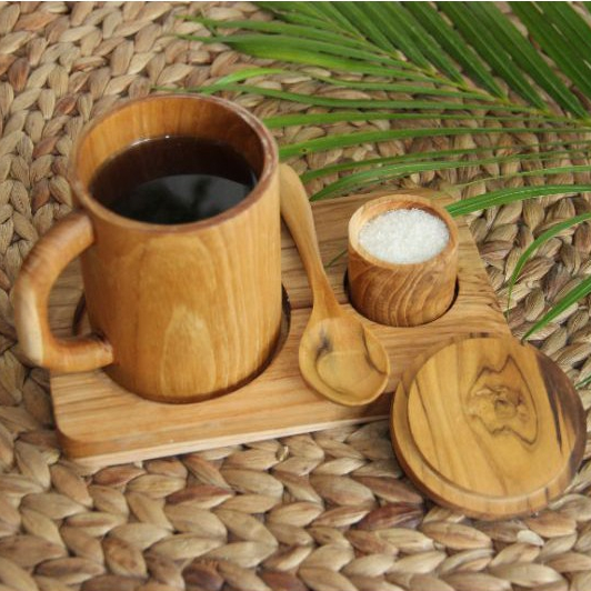Coffee Set Briar / Gelas Sendok Nampan Set untuk Kopi, Teh , Jamu , Sirup dari Kayu Jati