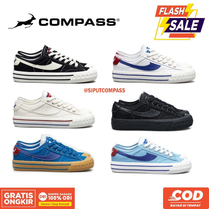 Sepatu Compass Retrograde Low White Blue, Black White, Cream, Blue Gum, Baby Blue & Double Black [OR