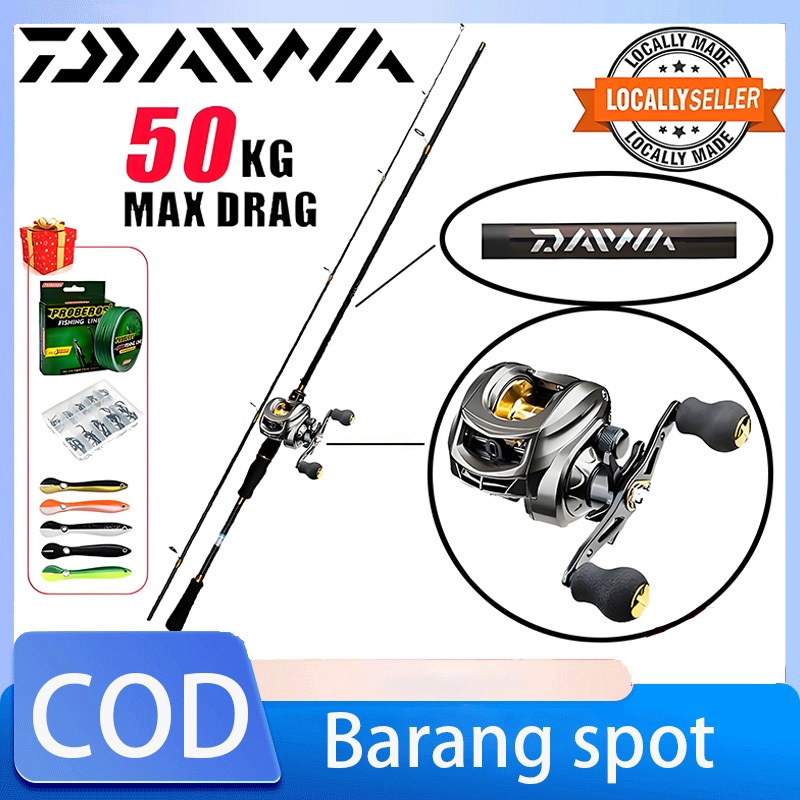 DAIWA Fishing Rod satu Set bc Corbon Casting Rod Baitcasting Rod Joran Pancing Set Fishing Reel