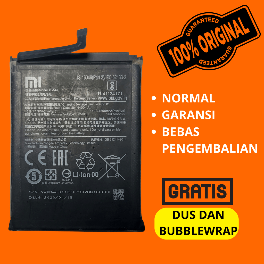baterai xiaomi redmi note 8 pro asli original xiaomi - BM4J - battery ori copotan cabutan bawaan