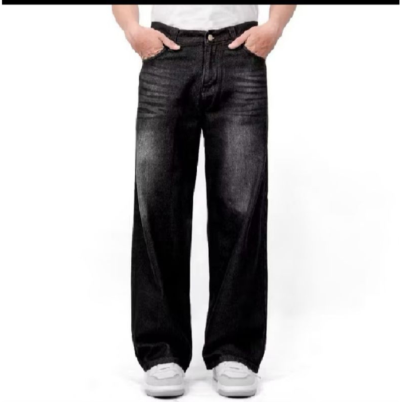 Celana loose pants Skena gombrong jeans pria denim hitam biru abu abu