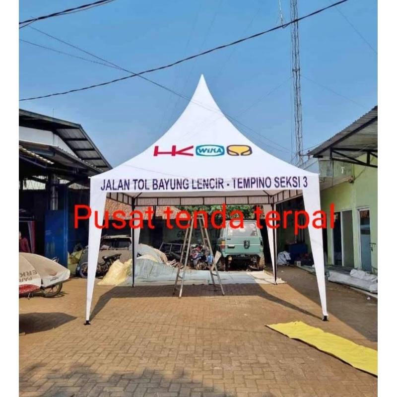 Tenda kerucut ukuran 2x2 3x3 4x4 rangka dobel deck bisa custom warna atap logo tulisan