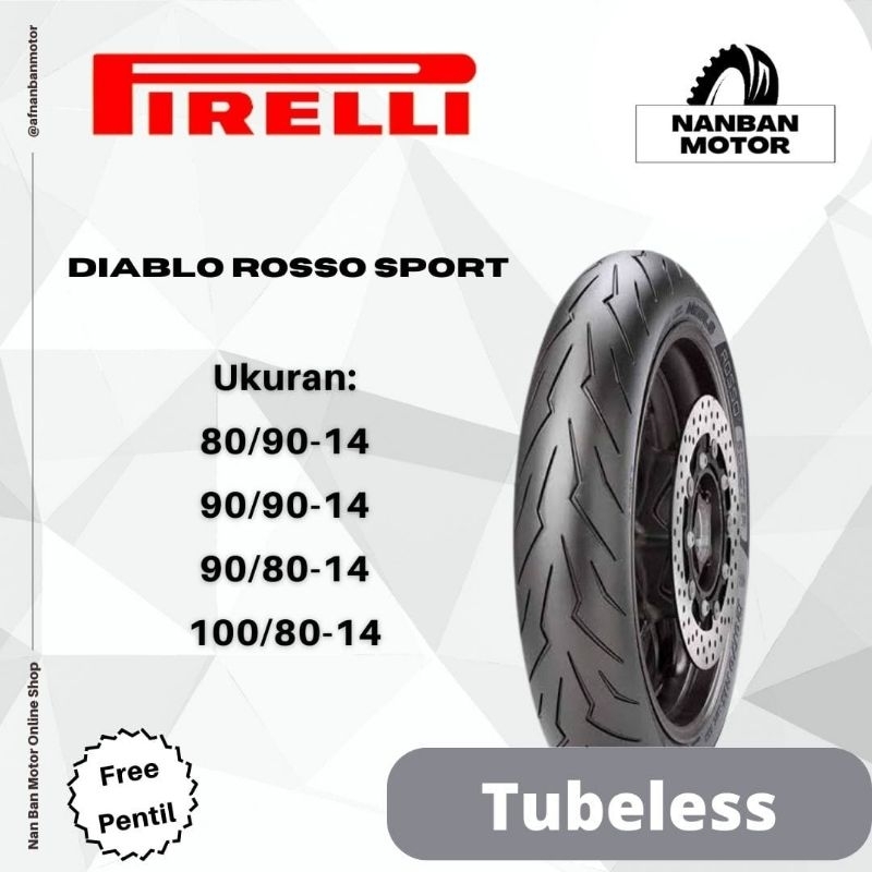 BAN MOTOR PIRELLI DIABLO ROSSO SPORT UKURAN 80/80-14, 80/90-14, 90/90-14, 90/80-14, 100/80-14 & 120/