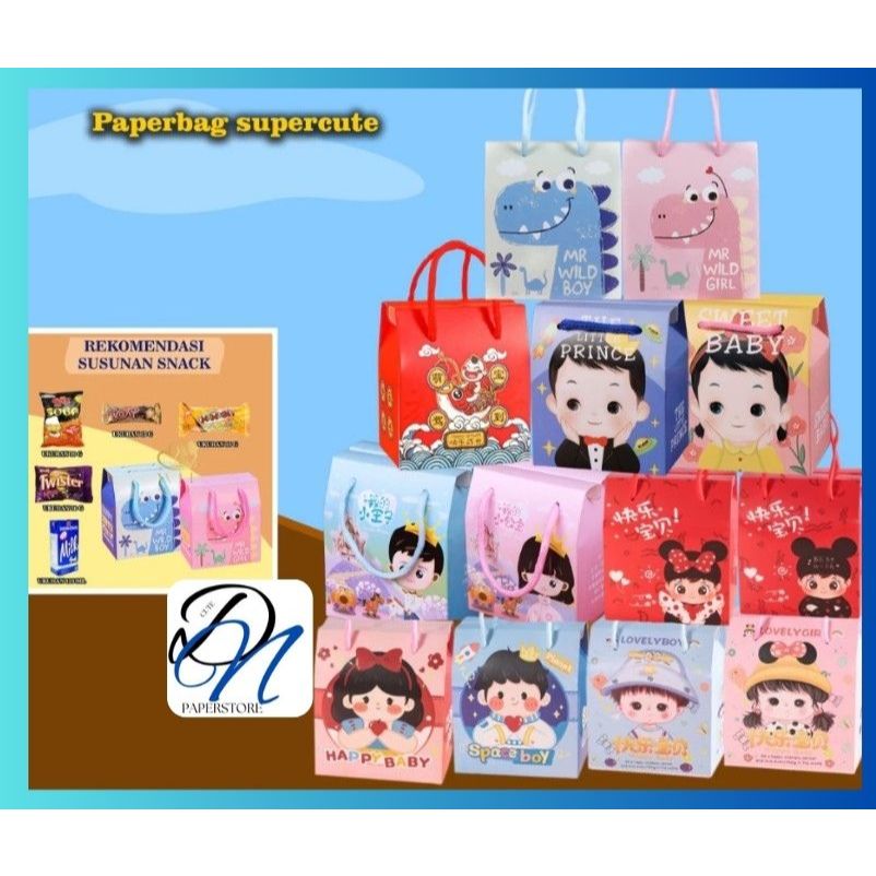 

Paperbag ulang tahun/souvenir/bingkisan/totebag hadiah ukuran 12x9x14 cm