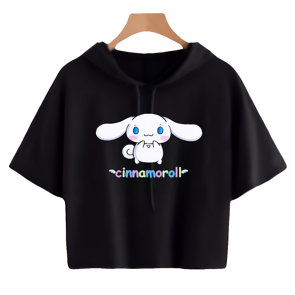 kaos Hoodie crop anak perempuan cinnamorol baju anak perempuan kaos Hoodie crop top lengan pendek