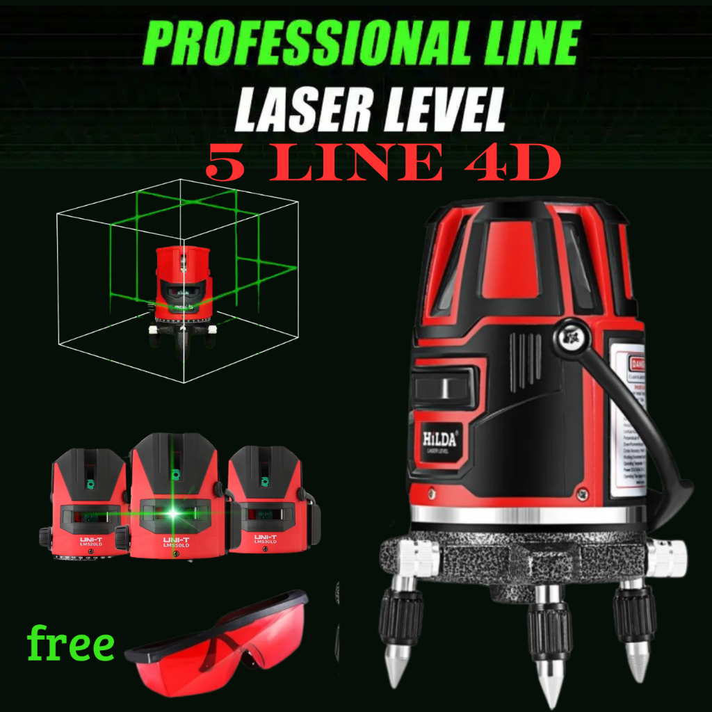COD Laser Level 5 Lines Mesin Self Leveling Laser Sinar merah dengan Laser Siku Waterpass Digital