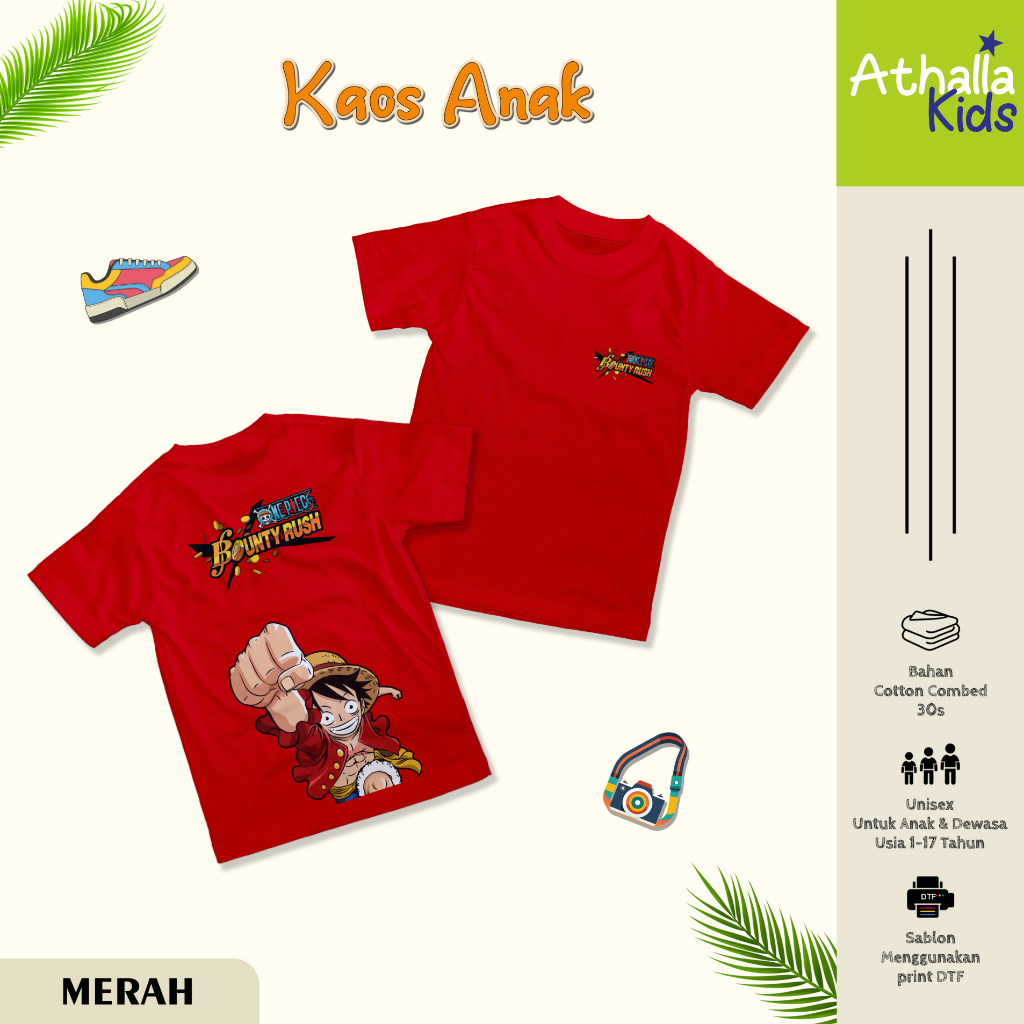 Kaos Anime One Piece Luffy Bounty Rush Laki laki Perempuan 1-17 Tahun Cotton Combad 30s