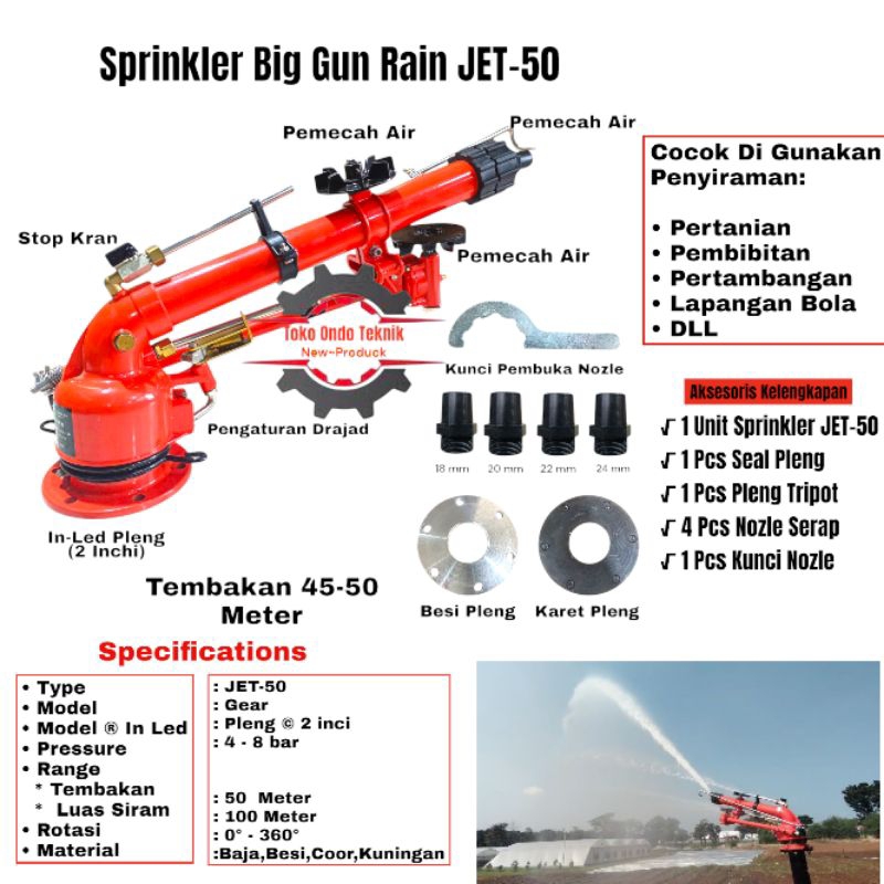 Sprinkler Big Gun Rain JET-50 Radius Siram 90-100 Meter Keliling