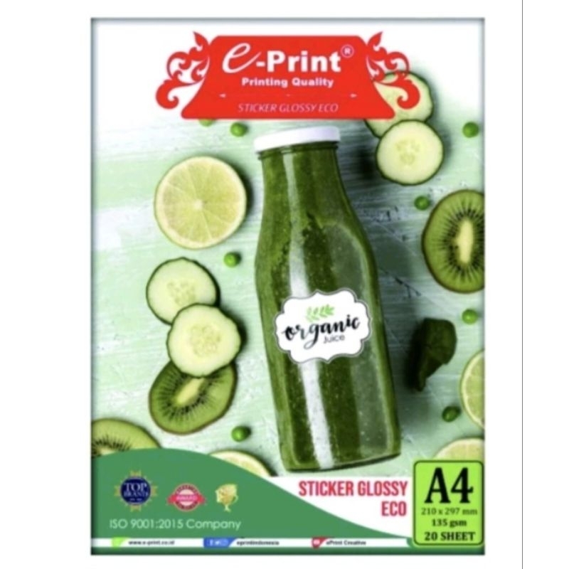 

Kertas Stiker Glossy Eco A4 E-Print 135 gsm (Isi 20 Lembar)
