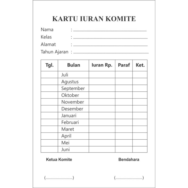

kartu iuran komite kelas / sekolah